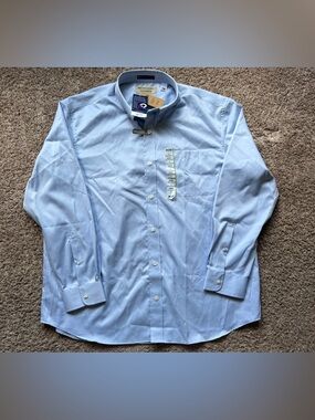 Duluth Trading Wrinklefighter Shirt Men XL Blue Relaxed Fit Magnetic Button New
